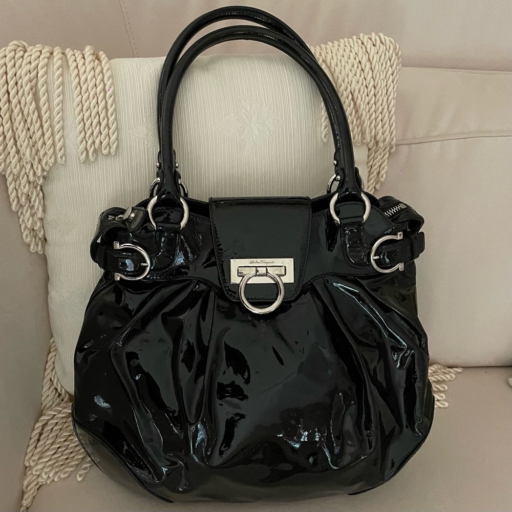 Salvatore Ferragamo Patent Leather Bag (Black)